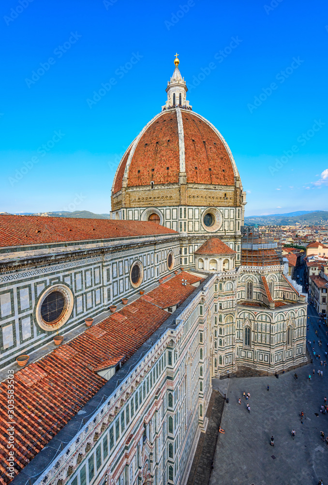 Florence Duomo. Basilica di Santa Maria del Fiore (Basilica of Saint Mary of the Flower) in Florence, Italy. Architecture and landmark of Florence. Cityscape of Florence