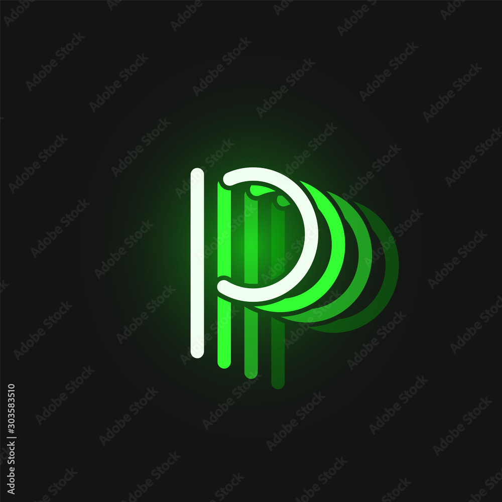 Green neon character font on black background with reflections, vector illustration - obrazy, fototapety, plakaty 
