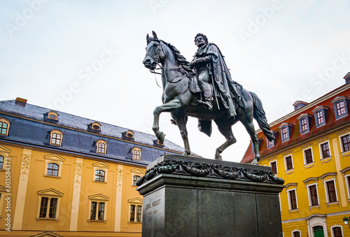 Weimar, Germany - The old, famous Carl August monument is located on the Platz der Demokratie in Weimar.