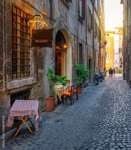 Fototapeta Naklejka Na Ścianę i Meble -  View of old cozy street in Rome, Italy. Architecture and landmark of Rome. Cityscape of Rome