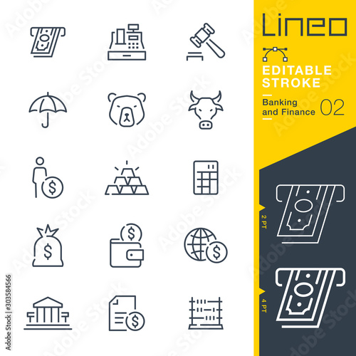 Lineo Editable Stroke - Banking and Finance line icons