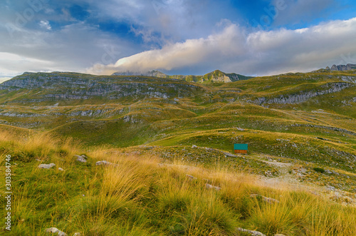 Summer mountaine landscape with cloudy sky. Mountain scenery  National park Durmitor  Zabljak  Montenegro