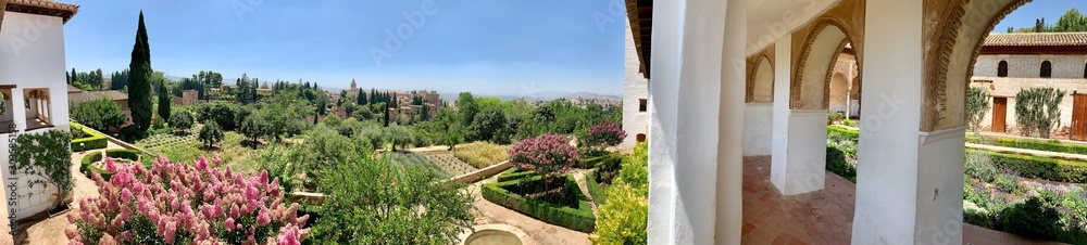 Detailed view to gardens in Alhambra palace