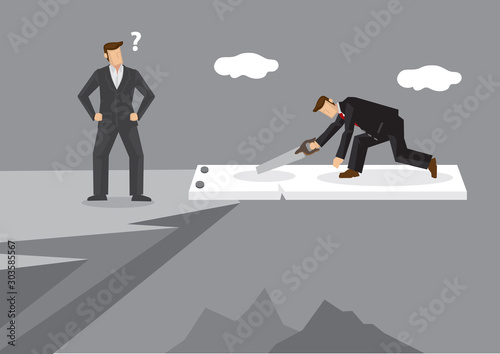 Businessman Took Foolish Action to Self Sabotage Cartoon Vector Illustration