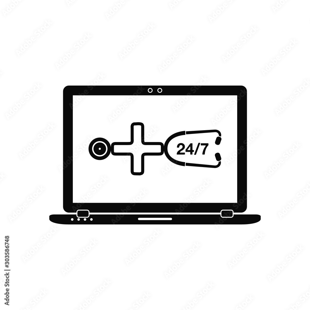 24/7 Online Medical Service Icon. Flat Style Vector. 24/7 Online Medical Service Icon. Flat Style Vector.
