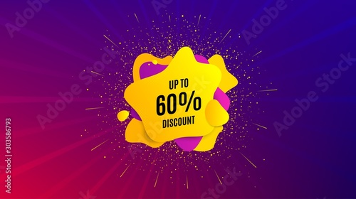 Up to 60% Discount. Dynamic text shape. Sale offer price sign. Special offer symbol. Save 60 percentages. Geometric vector banner. Discount tag text. Gradient shape badge. Colorful background. Vector