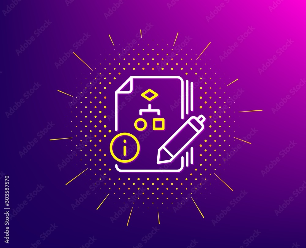 Documentation with algorithm line icon. Halftone pattern. Technical instruction sign. Gradient background. Algorithm line icon. Yellow halftone pattern. Vector