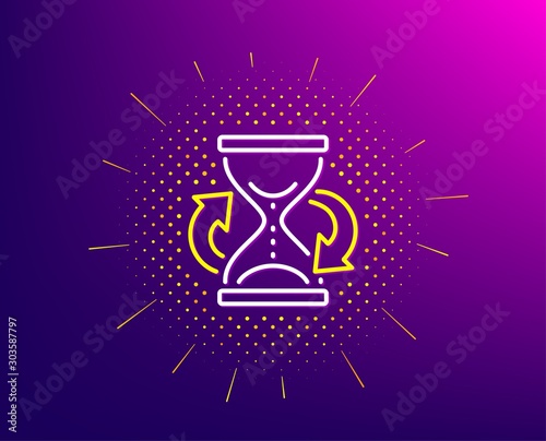 Time hourglass refresh line icon. Halftone pattern. Sand watch sign. Gradient background. Hourglass line icon. Yellow halftone pattern. Vector