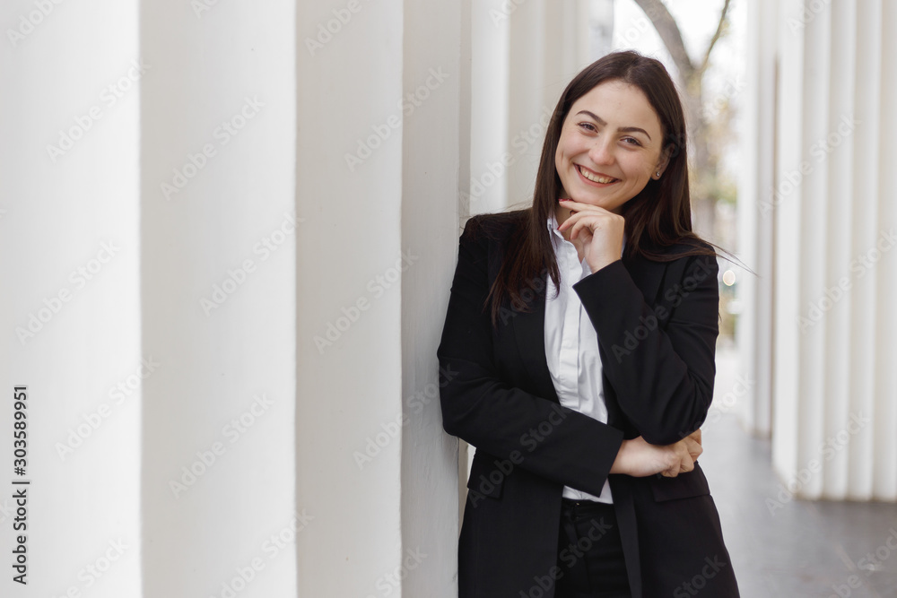 young handsome caucasian business woman doing business management and smiling. young handsome caucasian business woman doing business management and smiling.