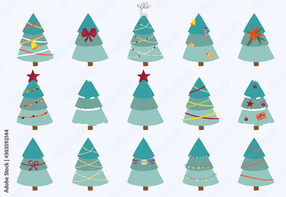 Christmas tree object collection.Vector illustration for icon,logo,sticker,printable.Editable element