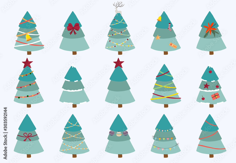 Obraz premium Christmas tree object collection.Vector illustration for icon,logo,sticker,printable.Editable element