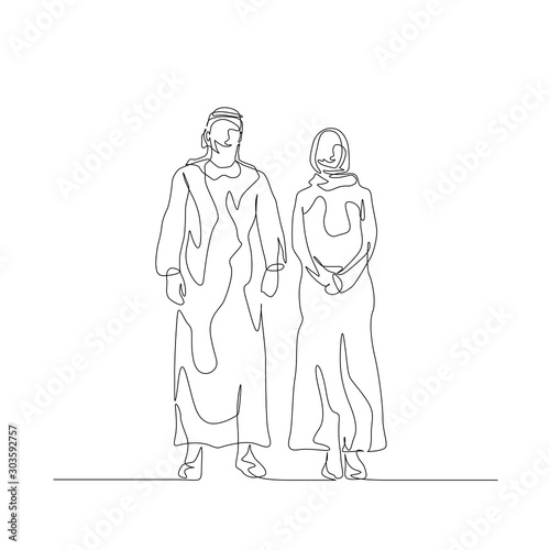 Photography Continuous one line muslim couple in arabic clothing