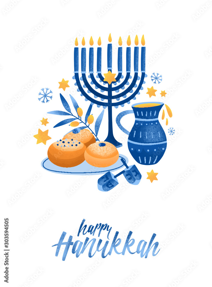 Фотография Hanukkah symbols flat vector illustration