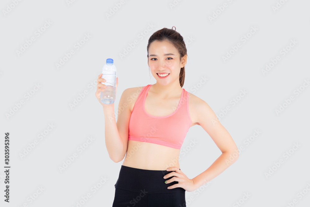 Beautiful young asian woman in sport after workout drinking water from bottle for thirsty isolated on white background, asia girl after exercise drink water for hydration and refresh with healthy. Beautiful young asian woman in sport after workout drinking water from bottle for thirsty isolated on white background, asia girl after exercise drink water for hydration and refresh with healthy.