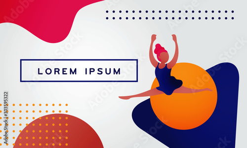 Women dancing on abstract background. Ballerina on banner with liquid shapes.   Vector Illustration for website design or landing web page