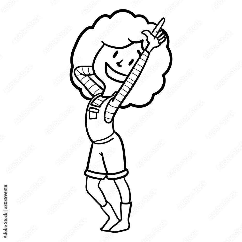Fototapeta outline comic drawing of a woman stretching and holding two fingers up. counting.