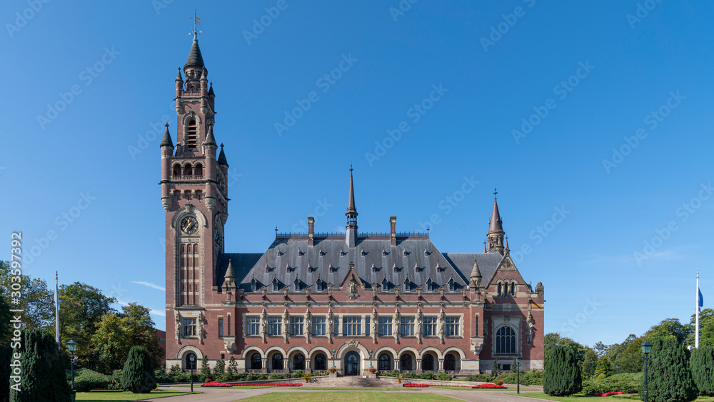  the Hague international court building /castle on a sunny day, netherlands