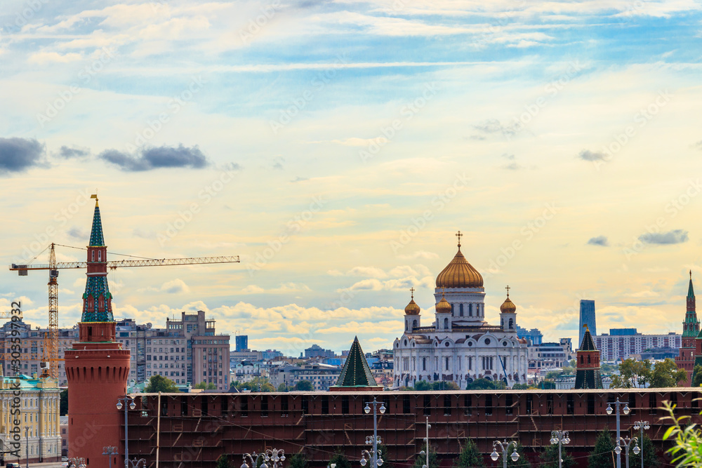 Fototapeta premium View of Moscow Kremlin and Cathedral of Christ the Saviour in the centre of Moscow, Russia