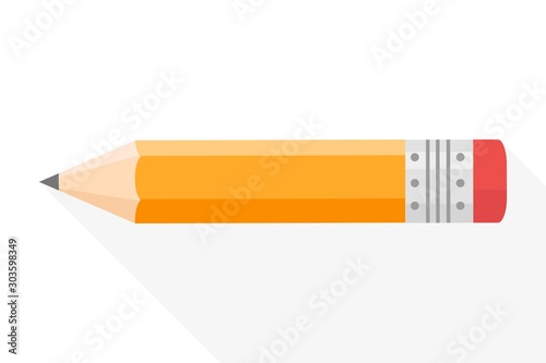 Yellow realistic pencil with shadow. Vector illustration isolated on white background.