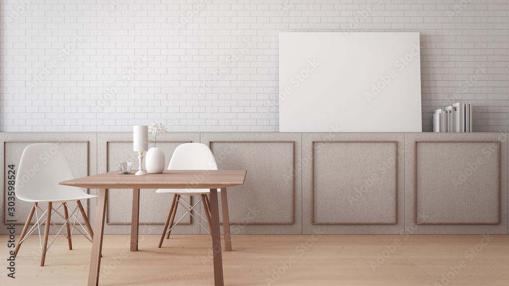 Timeless dining room wall poster mock-up / 3D rendering interior