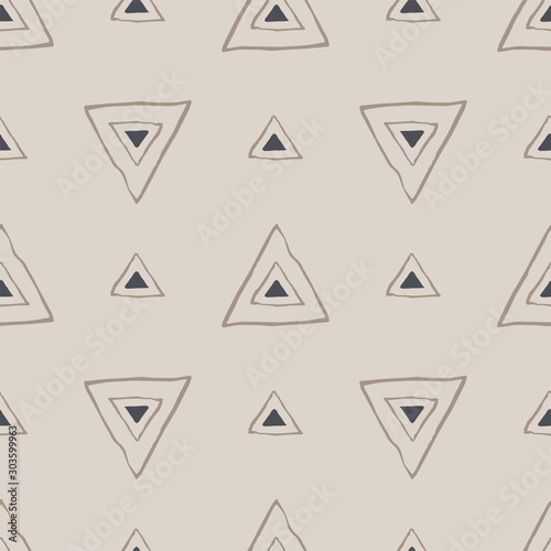 Geometric seamless pattern with line, triangle on beige background. Abstract texture in hand drawn style for textile, Wallpaper, wrapping paper. Vector illustration