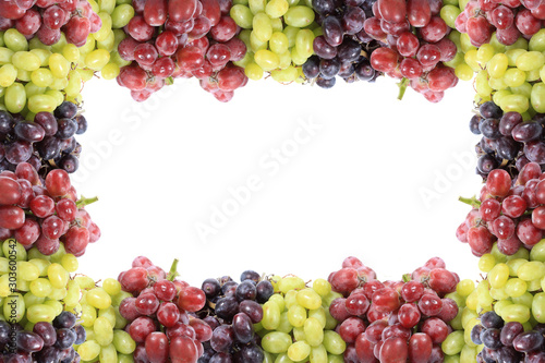 Three different types of grapes border or frame