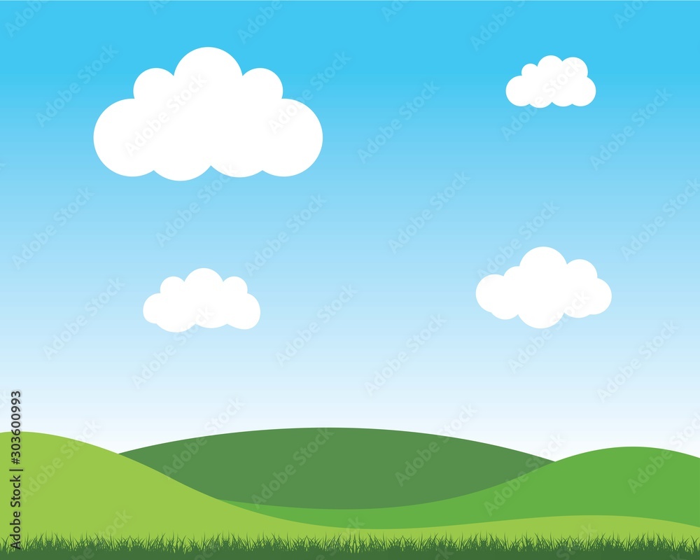 Beautiful summer landscape - blue sky and green grass. vector illustration isolated illustration