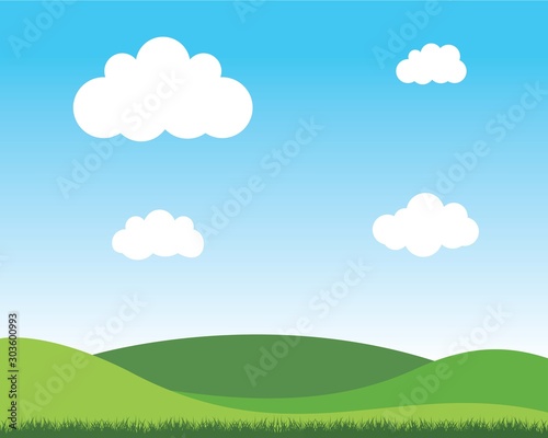 Beautiful summer landscape - blue sky and green grass. vector illustration isolated illustration