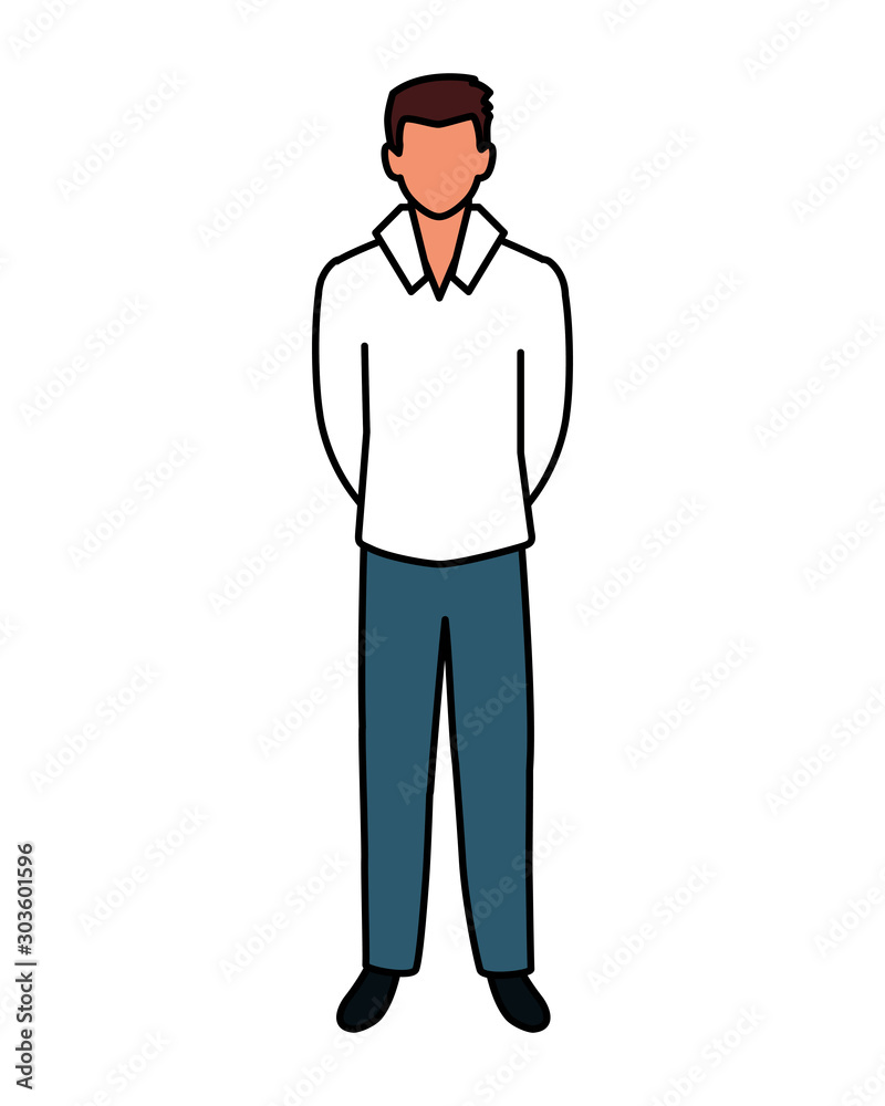 man standing faceless on white background