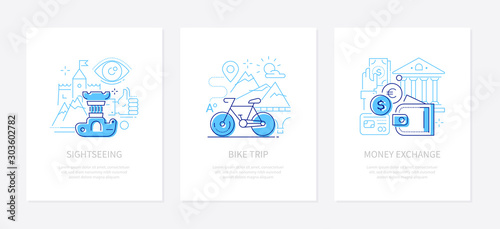 Vacation and traveling - line design style banners