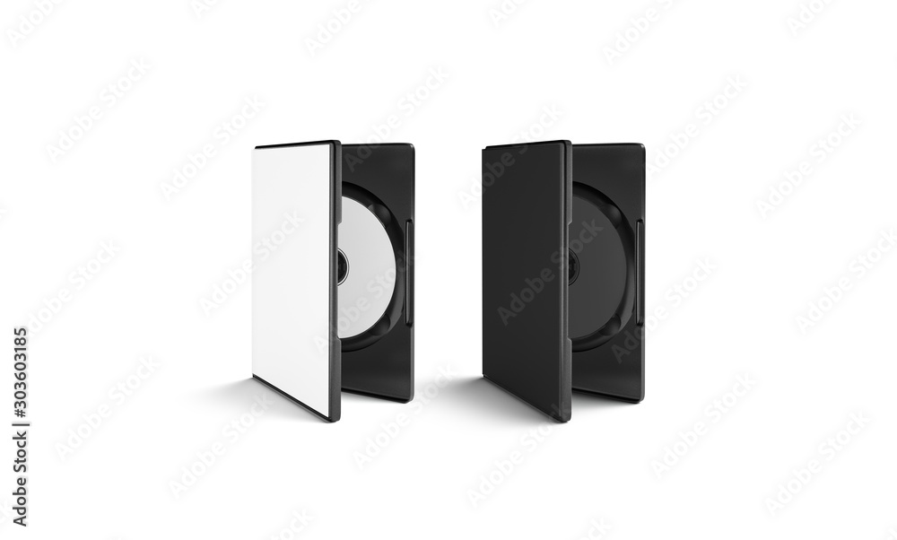 Blank black and white dvd disk in plastic case mockup Blank black and white dvd disk in plastic case mockup