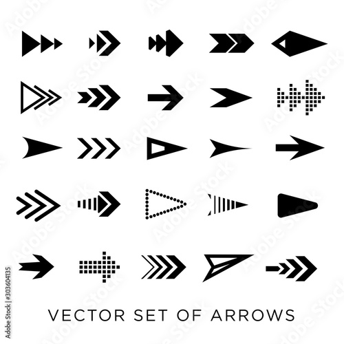 Set of vector arrows. Black template for interface design. EPS 10