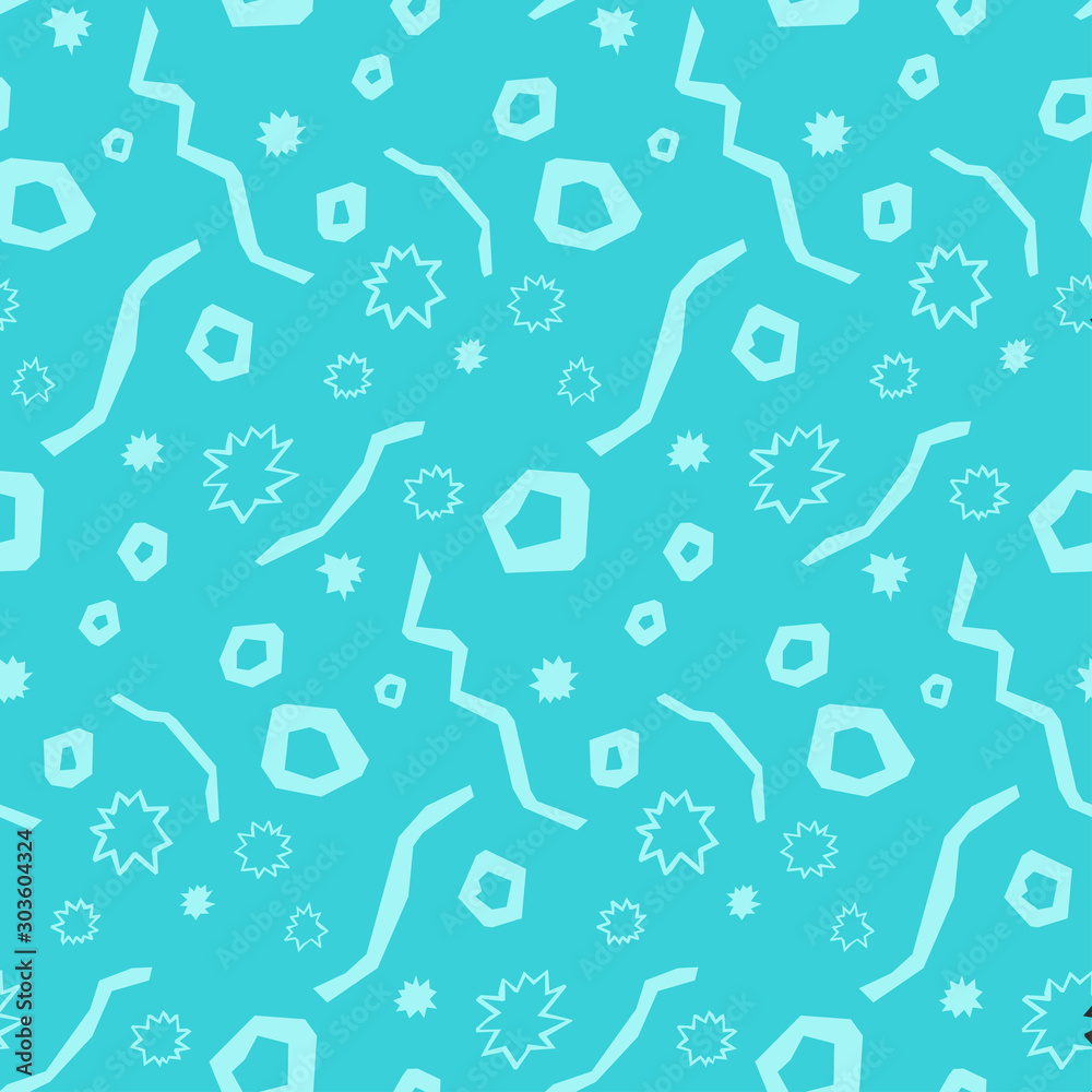 Seamless pattern. Angular stars, bubbles and lines