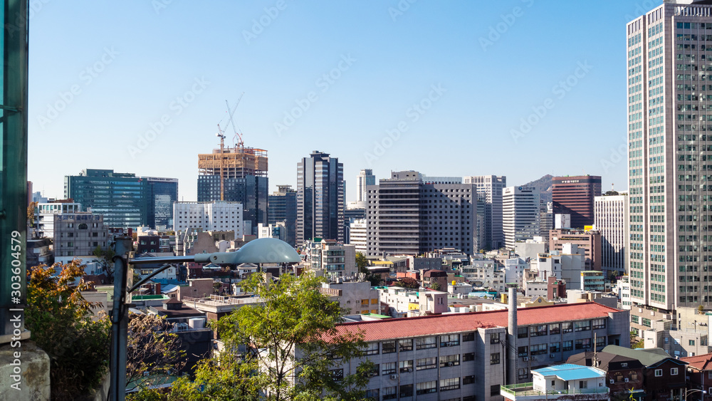 panoramic view of houses in Seoul city on autumn