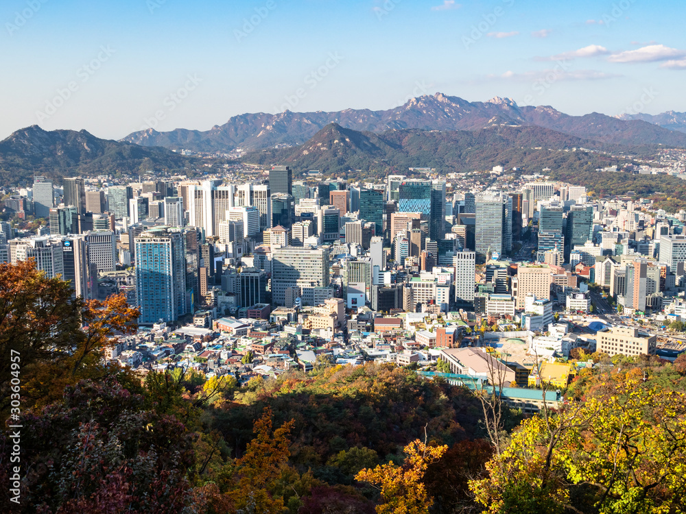 Naklejka premium aerial view of Seoul city from Namsan mountain