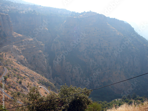 KADISHA VALLEY,LEBANON - CIRCA OCTOBER, 2009 -The monastery of Mar Elisha is perched on the cliff. Kadisha Valley, Lebanon photo