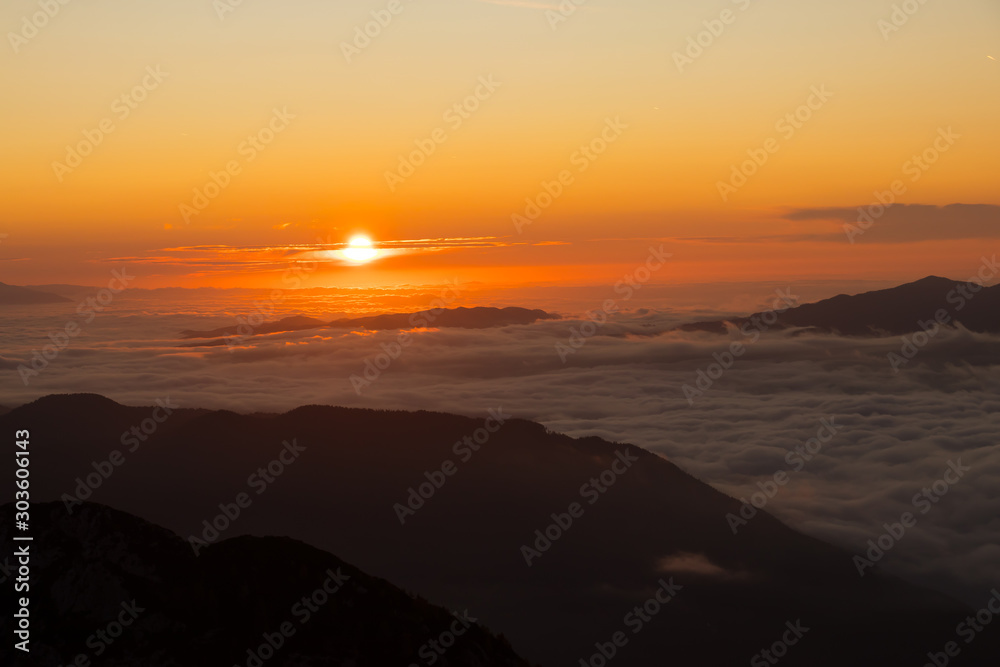 Morning sunrise in the mountains