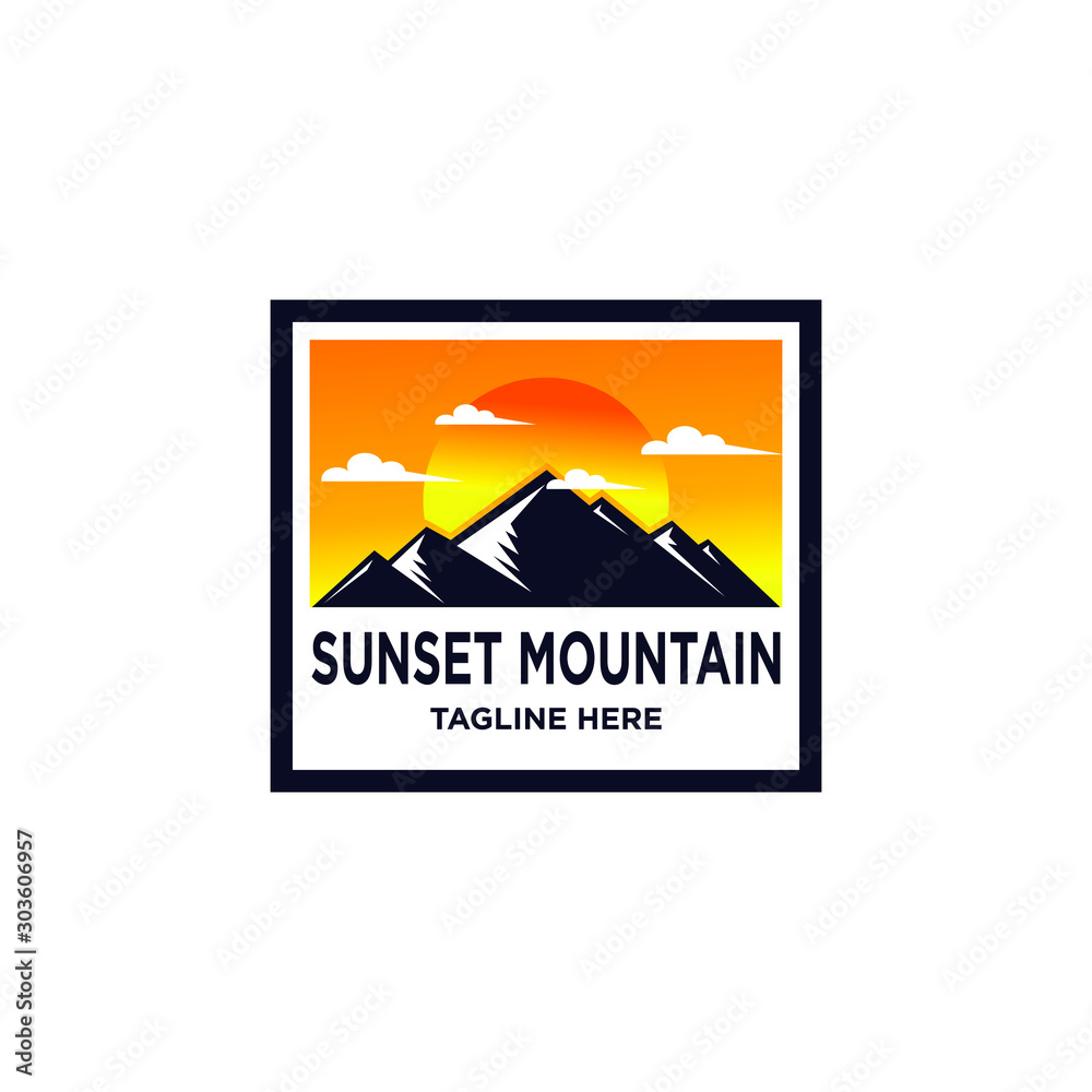 landscape mountain with sunset logo template