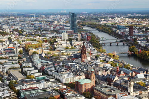 Panoramic view from observation point from Main Tower to Frankfurt and suburbans, Germany 