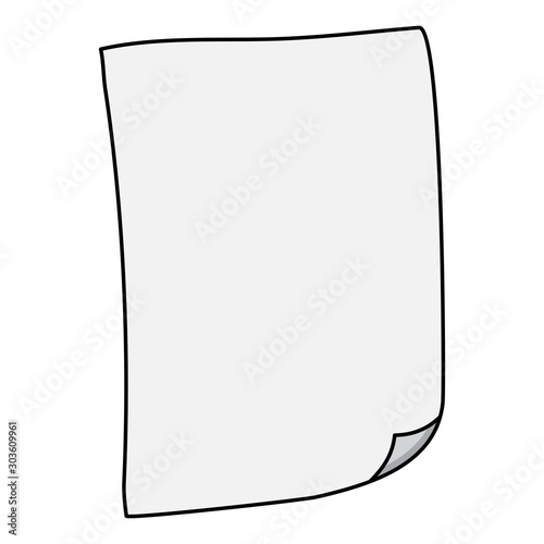 sheet of paper with folded corner. empty white piece of writing office supply. vector illustration in cartoon style