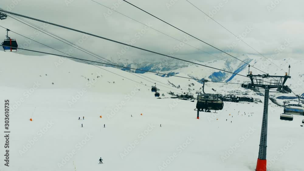 Functioning cable tramway in the mountain resort Functioning cable tramway in the mountain resort