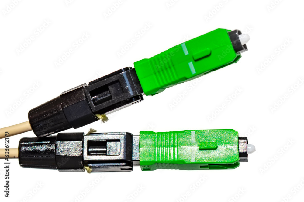 Close up Fiber Optic cables connected Close up Fiber Optic cables connected