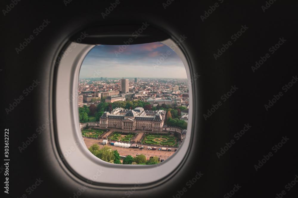 Brussels, Belgium airplane window view.
