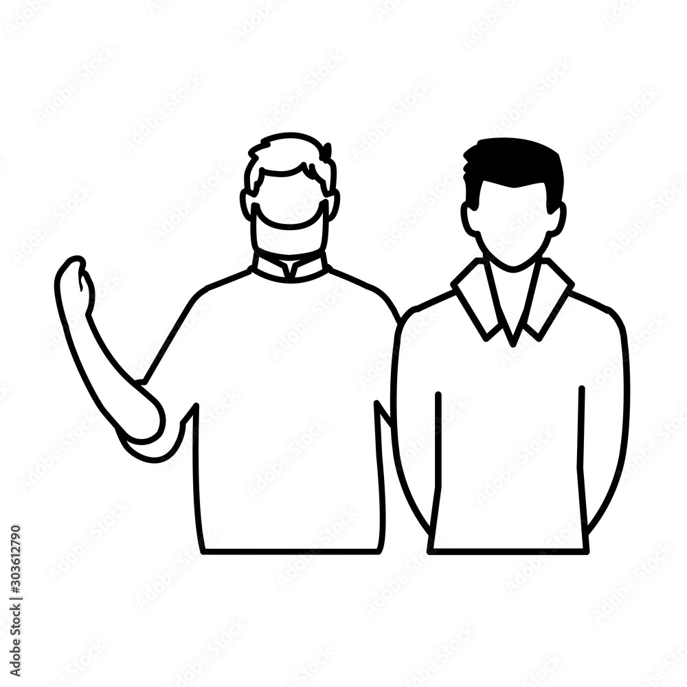 men faceless with different poses on white background men faceless with different poses on white background
