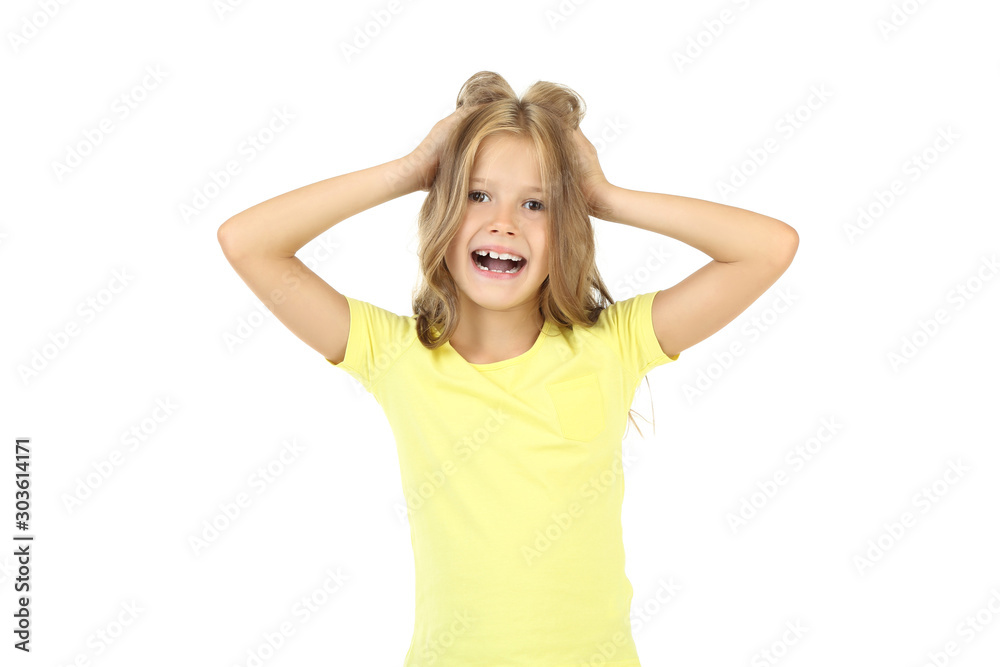 Beautiful little girl on white background Beautiful little girl on white background
