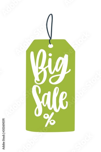 Big sale price tag flat vector illustration