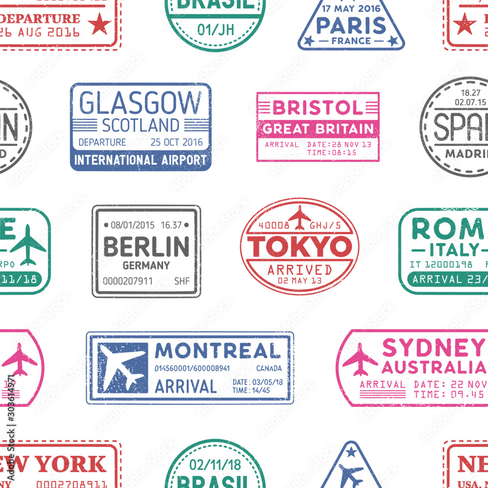 Foto Visa stamps vector seamless pattern