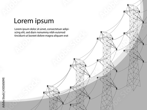 Background with High Voltage Power Pylon in isometric style. Steel Powerline Generator. Vector illustration 