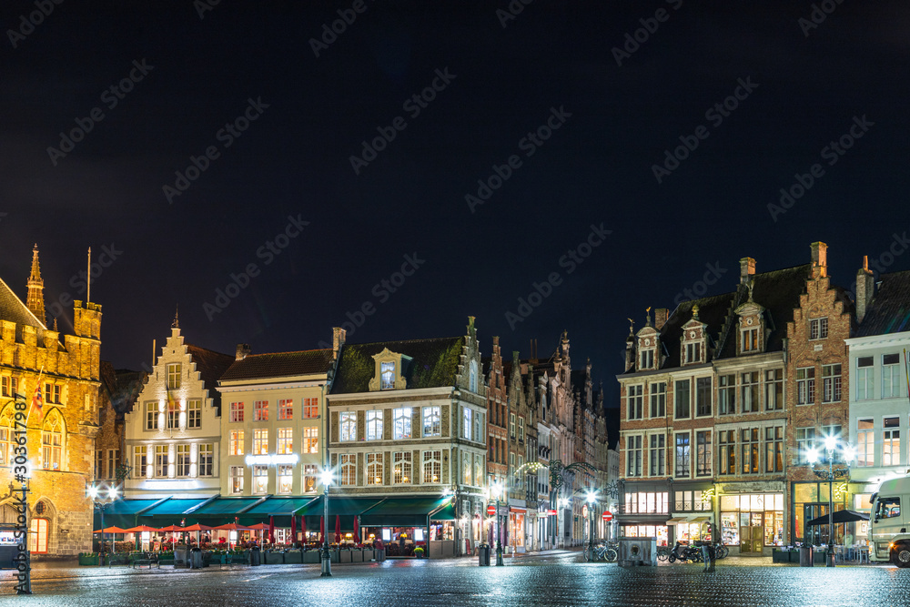Bruges Market Square at night