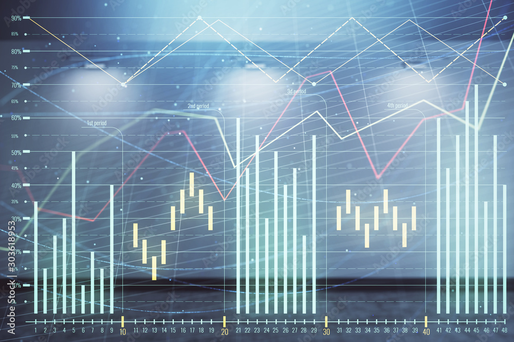 Double exposure of financial graph on empty room interior background. Forex market concept. Double exposure of financial graph on empty room interior background. Forex market concept.